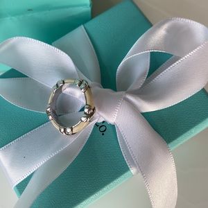 Tiffany & Co. Silver and White Enamel Signature X Stacking Ring. Authentic